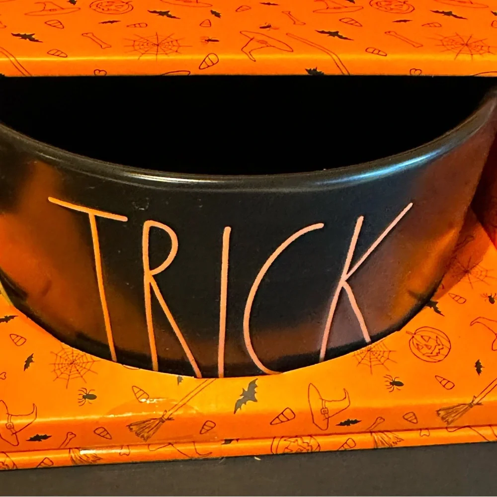 Rae Dunn TRICK TREAT 6” Dog Bowl Set Black Orange Halloween